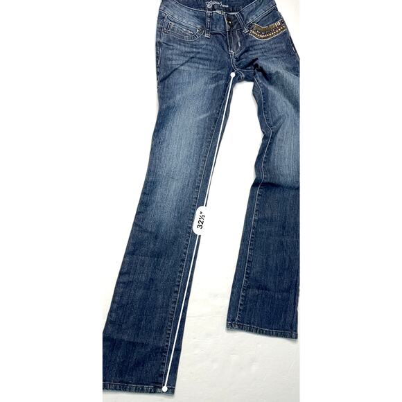 Guess Foxy Embellished Stretch Flared Jeans 24 Denim‎ Gem Jewels Whiskered Studs - Picture 7 of 13